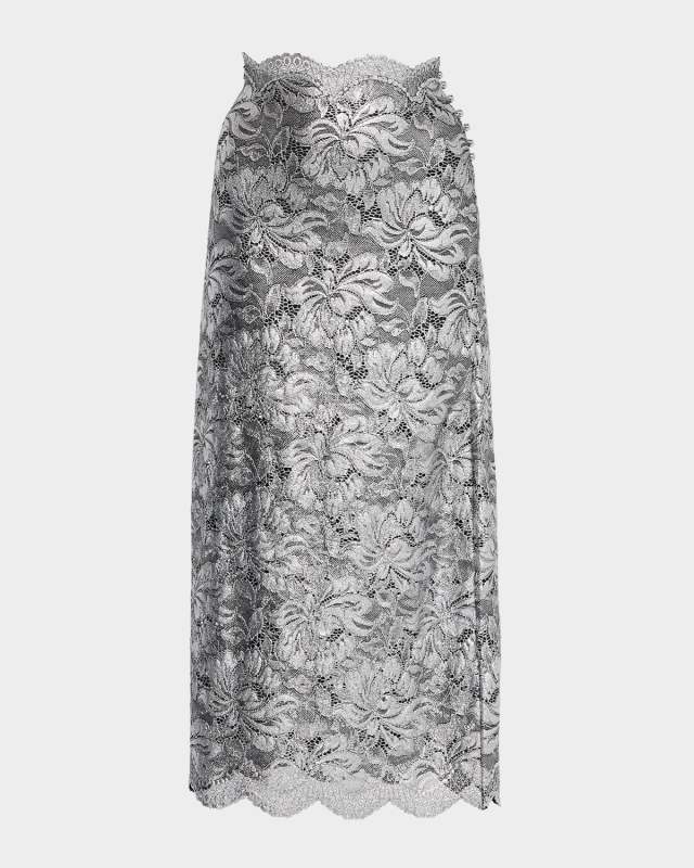 Foiled Lace Midi Skirt
